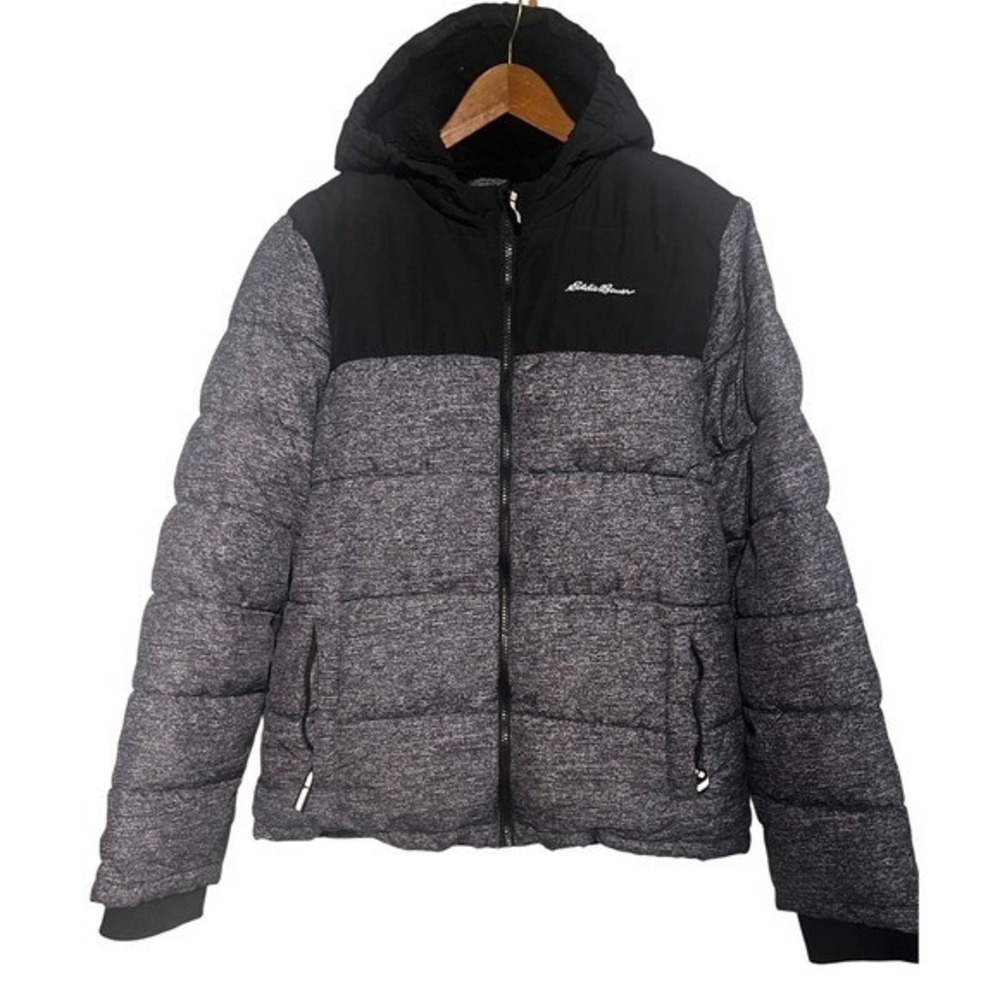 Eddie Bauer Kids Puffer Hooded Jacket Black Grey Heathered Winter Size‎ XL 16